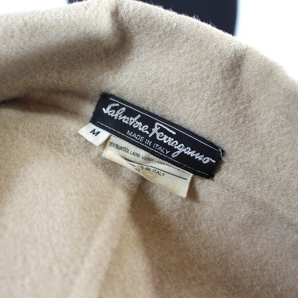 Salvatore Ferragamo 1990s Tan Wool Gold Shoe Button Front Top Coat Overcoat Vtg - Picture 6 of 8